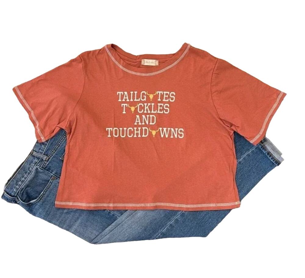 NWT Altar'd State University of Texas "Tailgates, Tackles & Football" Shirt